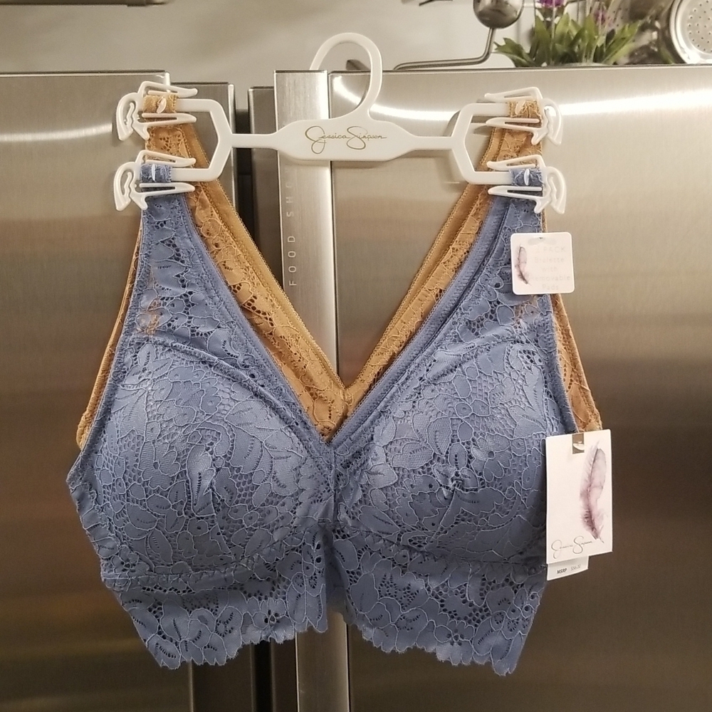 💕JESSICA SIMPSON💕 2 Pack Lace Bralettes ~ Blue & Nude/Tan Small S NWT